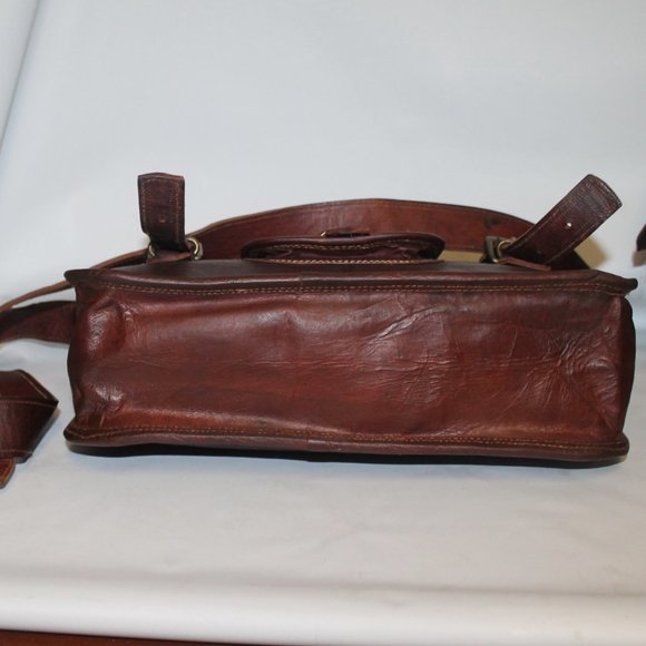 Vintage Handmade Oiled Saddle Leather Messenger Briefcase Bag Purse Handbag - Picture 7 of 12